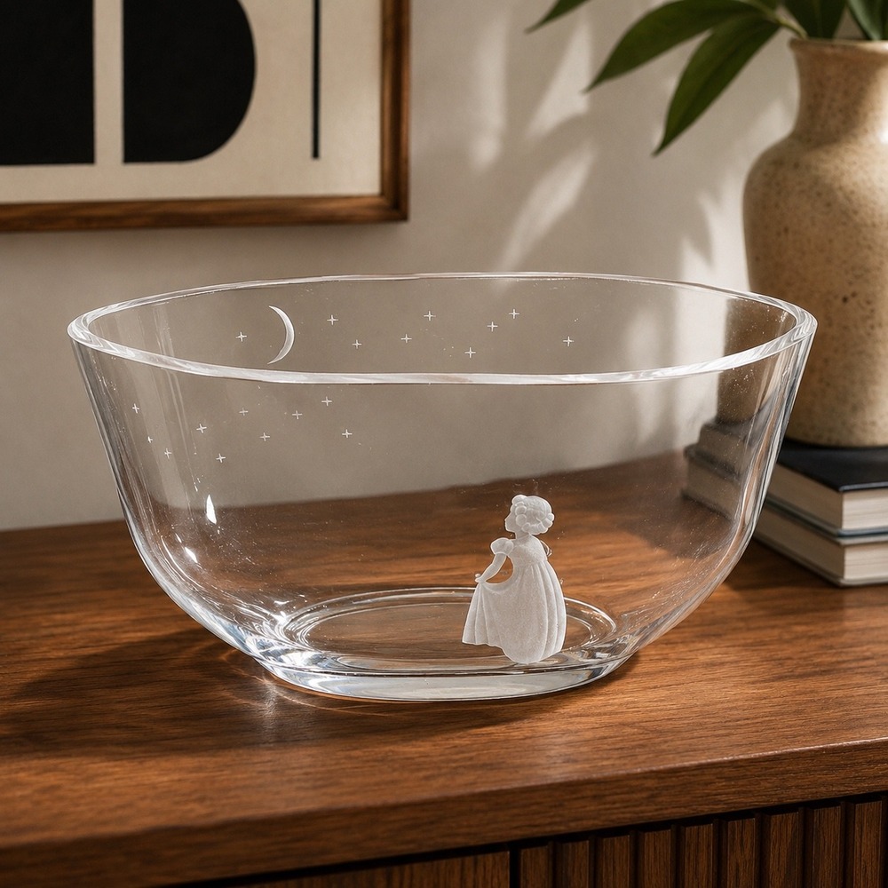 Orrefors Wish to the Moon Crystal Bowl F 2769.111 Edvin Öhrström Signed